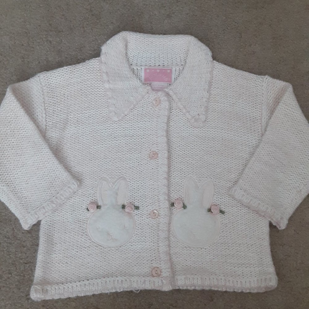 Vintage Girls Pink Bunnies Knit Sweater